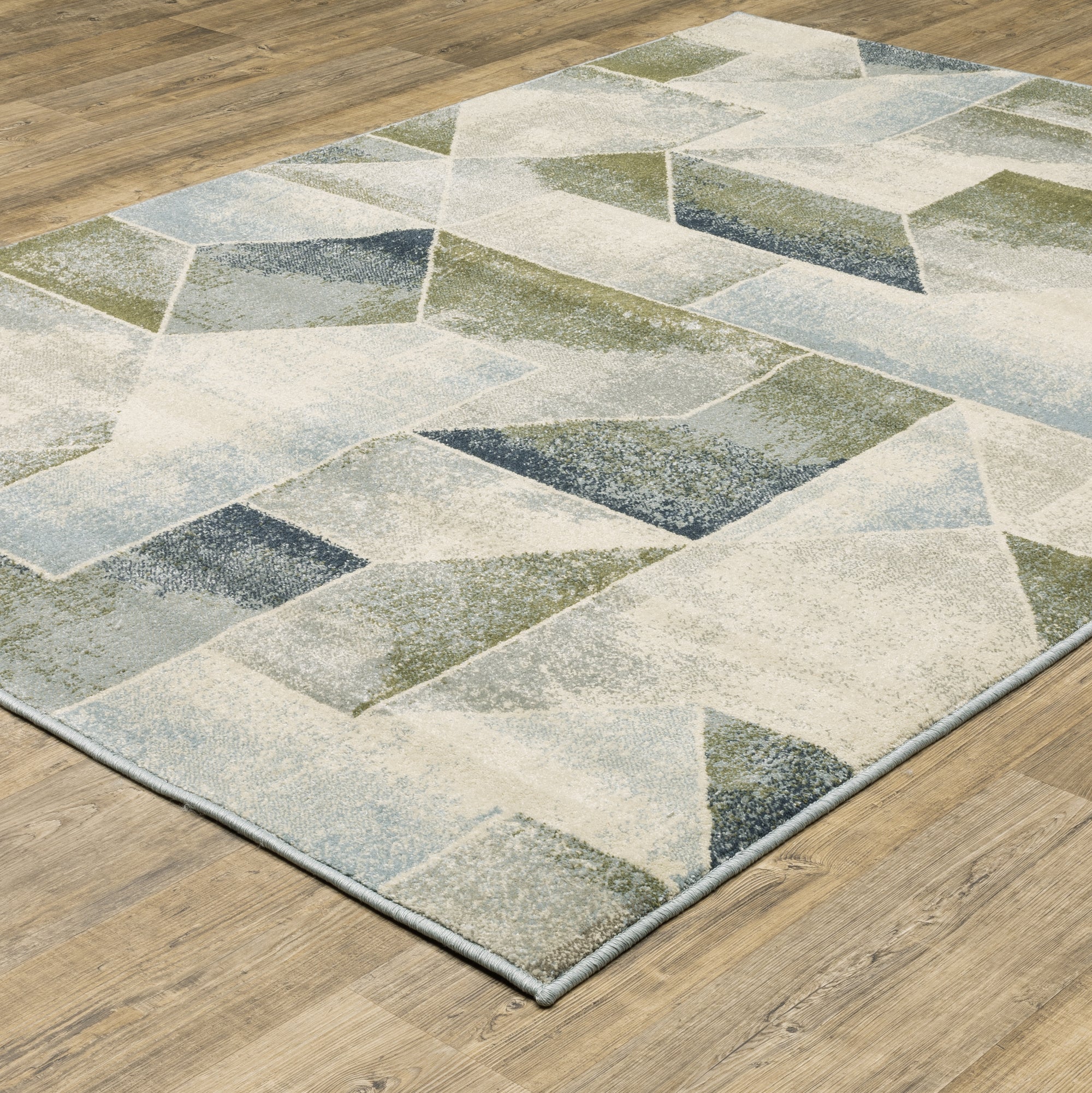 Blue Green Grey Gold and Ivory Modern & Contemporary Industrial  Area Rug