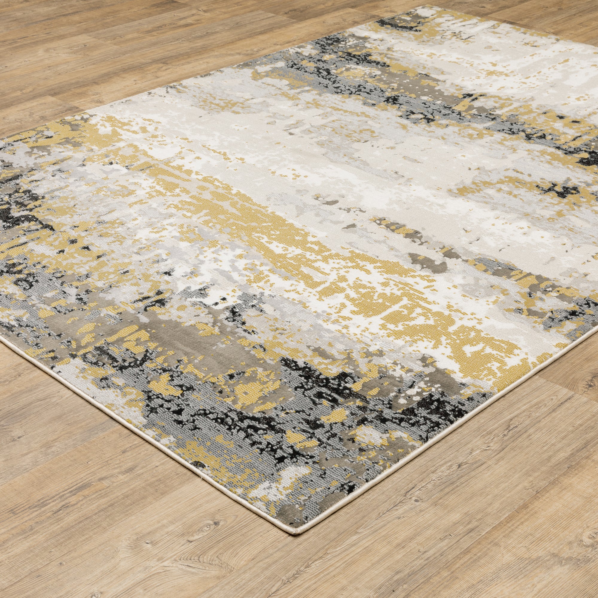 Grey Gold Beige Black Brown Modern & Contemporary Industrial  Area Rug