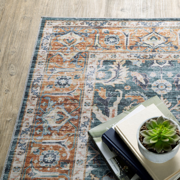 Blue Rust Gold Olive Traditional Vintage Area Rug - Woodwaves