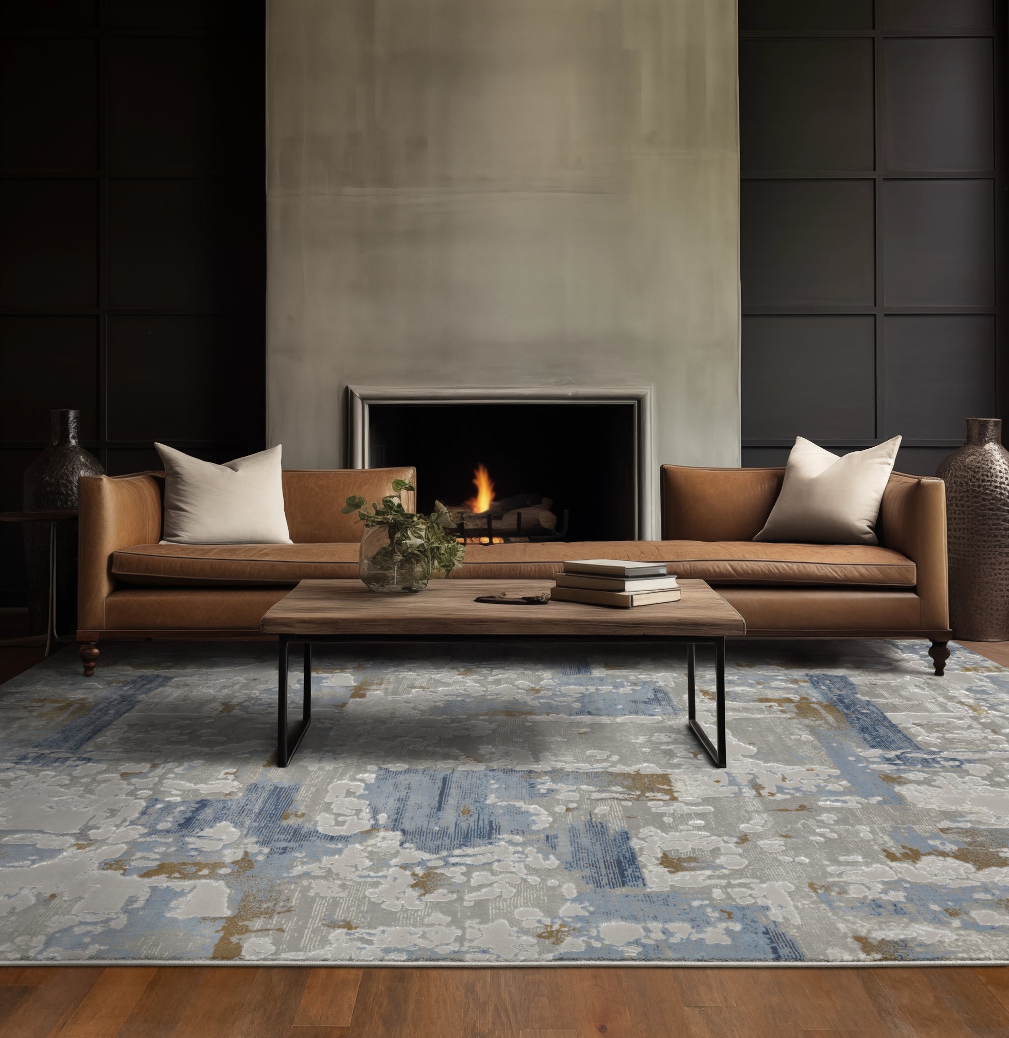 Grey Blue Navy Ivory Brown Modern & Contemporary Casual Industrial Area Rug