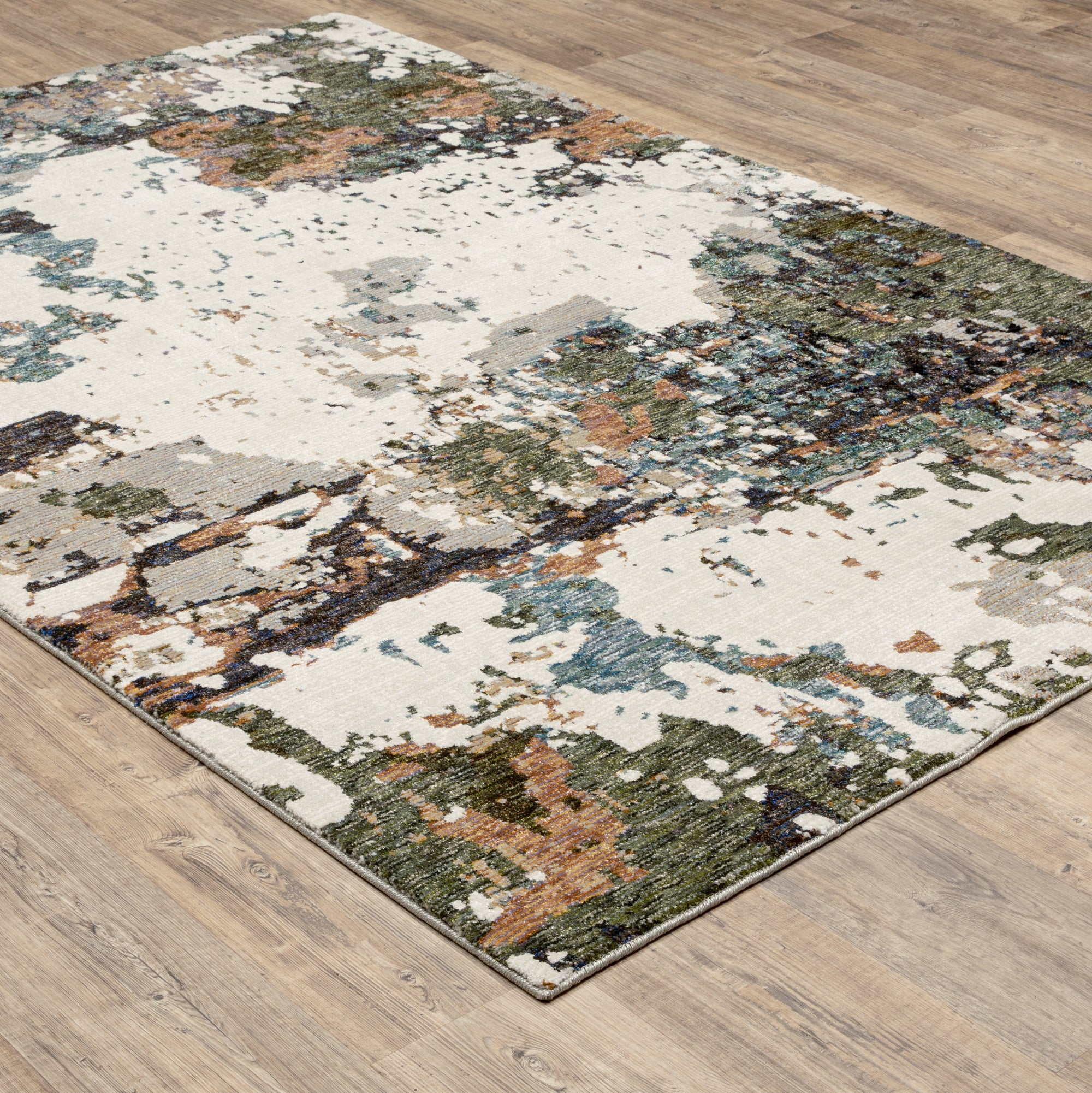 Ivory Green Gold Blue Industrial Contemporary  Area Rug