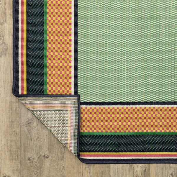 Green Navy Yellow Pink Ivory Preppy Cottage Area Rug - Woodwaves