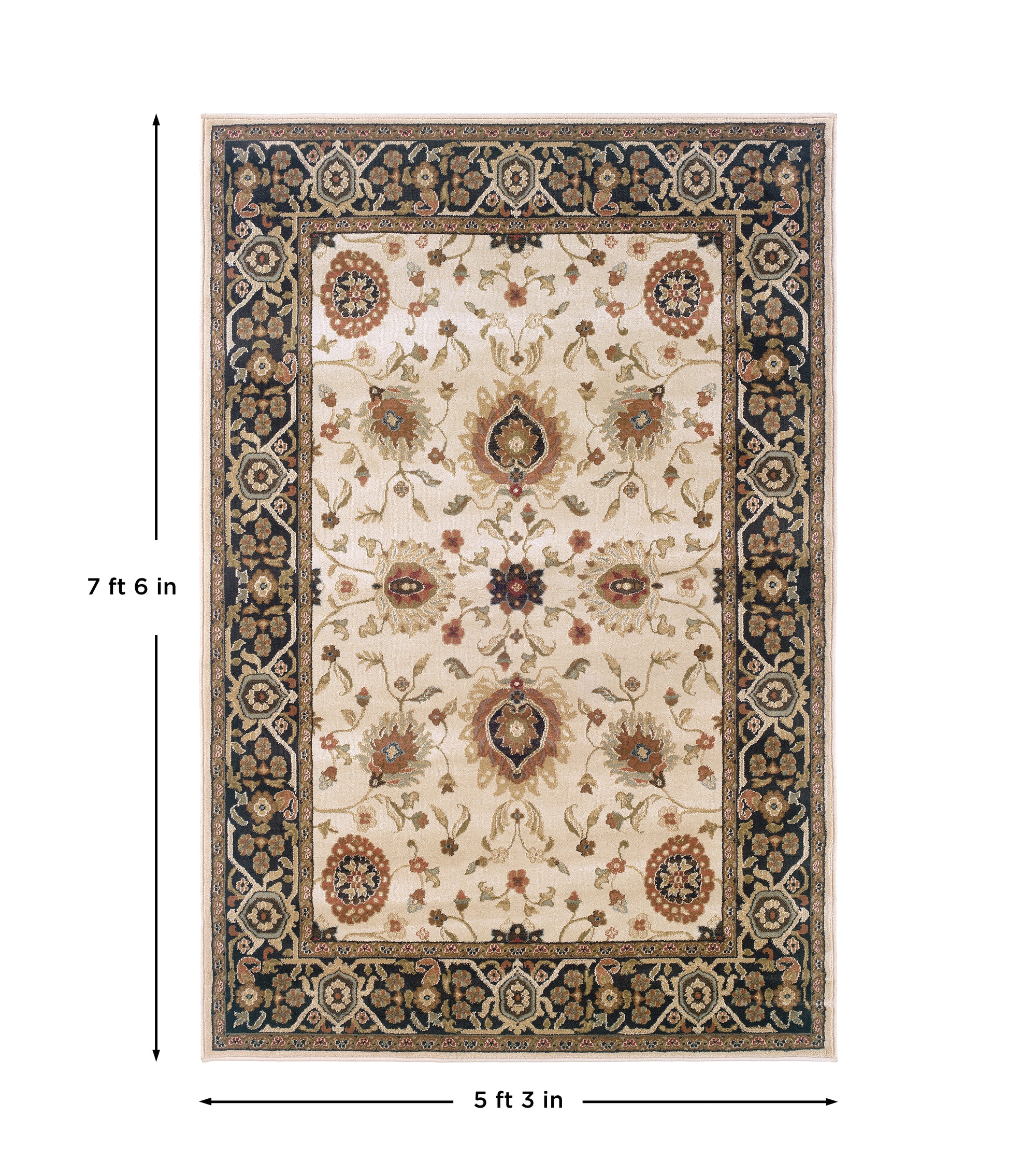 Beige Black Traditional Persian Vintage Area Rug