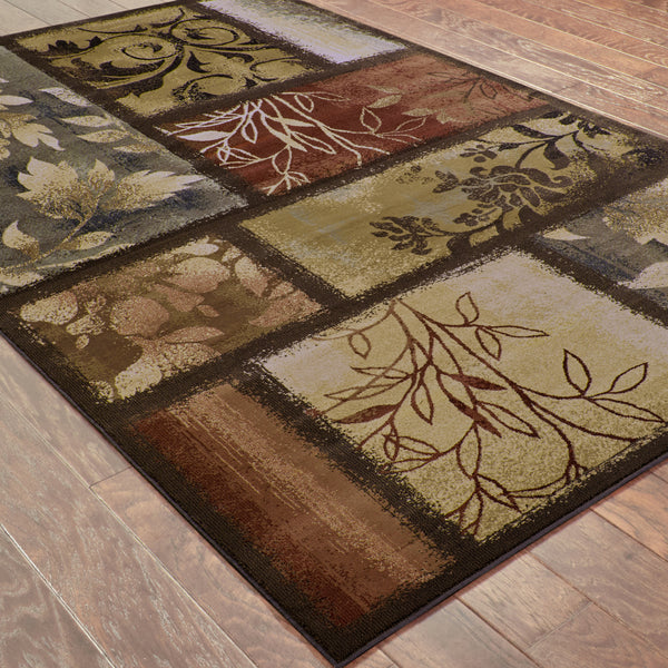 Brown Blue Rust Green Beige Transitional Global Area Rug - Woodwaves