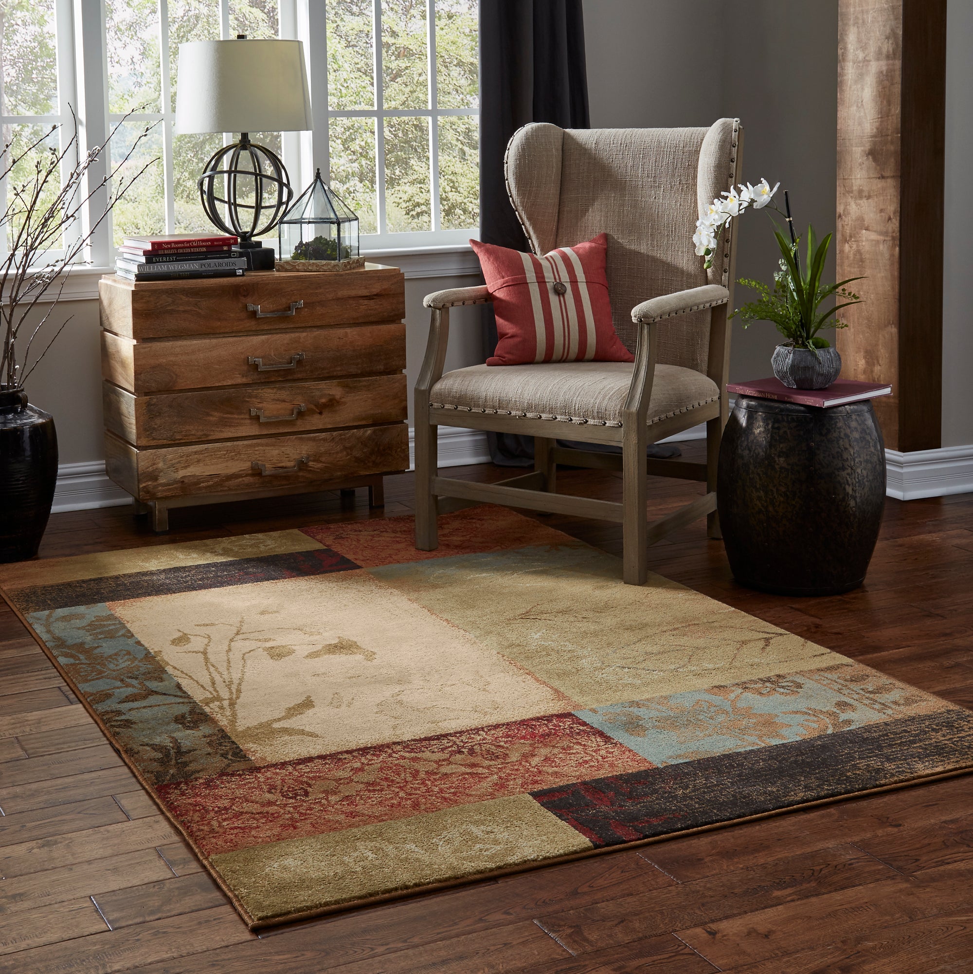 Beige Green Blue Red Gold Transitional Contemporary Global Area Rug