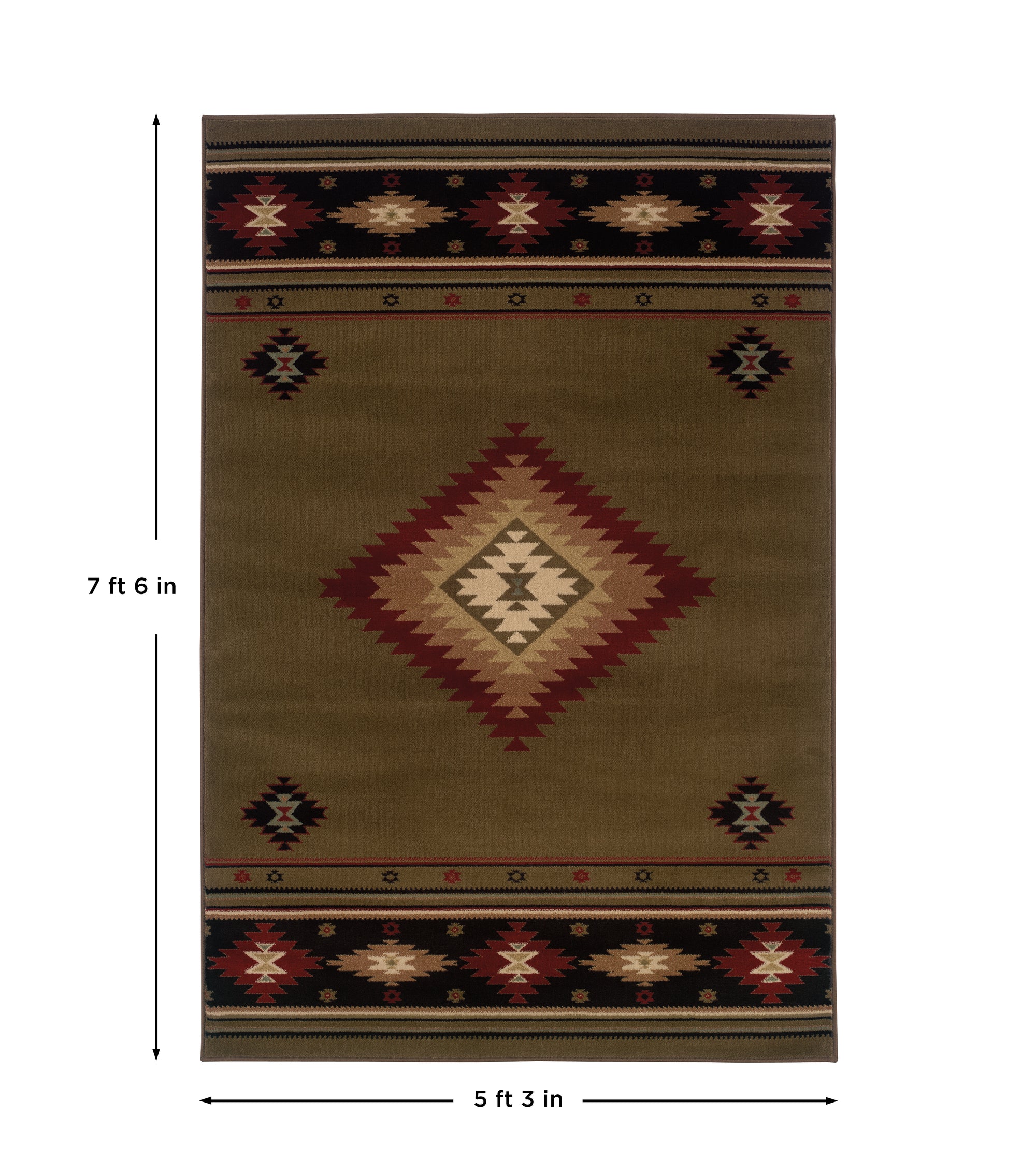 Green Red Southwestern Cabin/Lodge Tribal Area Rug