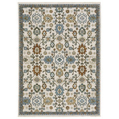 Ivory Rust Pale Blue Grey and Gold Traditional Vintage Area Rug