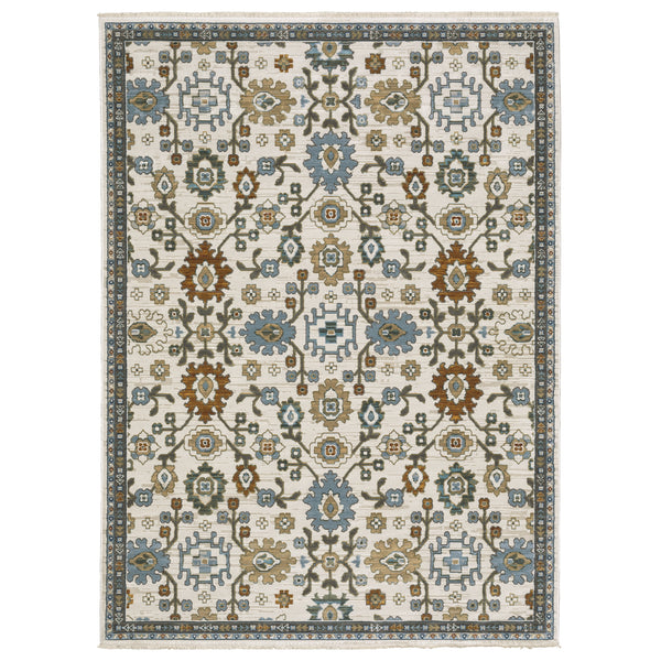 Ivory Rust Pale Blue Grey and Gold Traditional Vintage Area