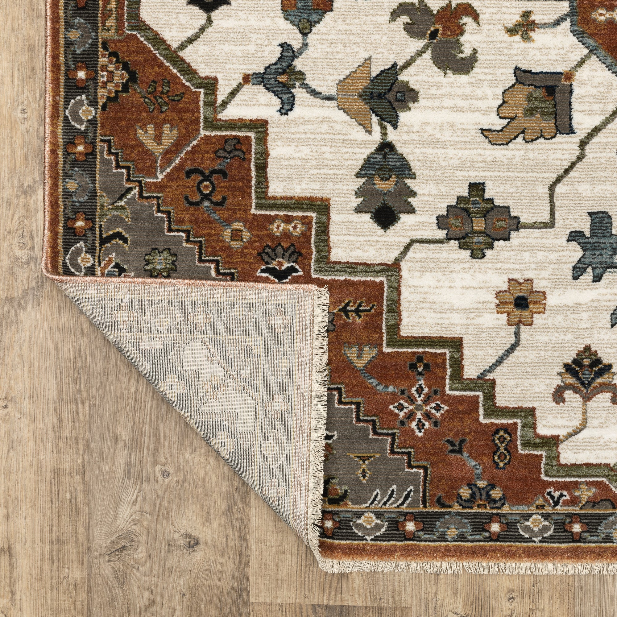 Rust And Olive Rug Rust Ivory Blue Charcoal Gold and Olive Green Traditional Vintage Area ...