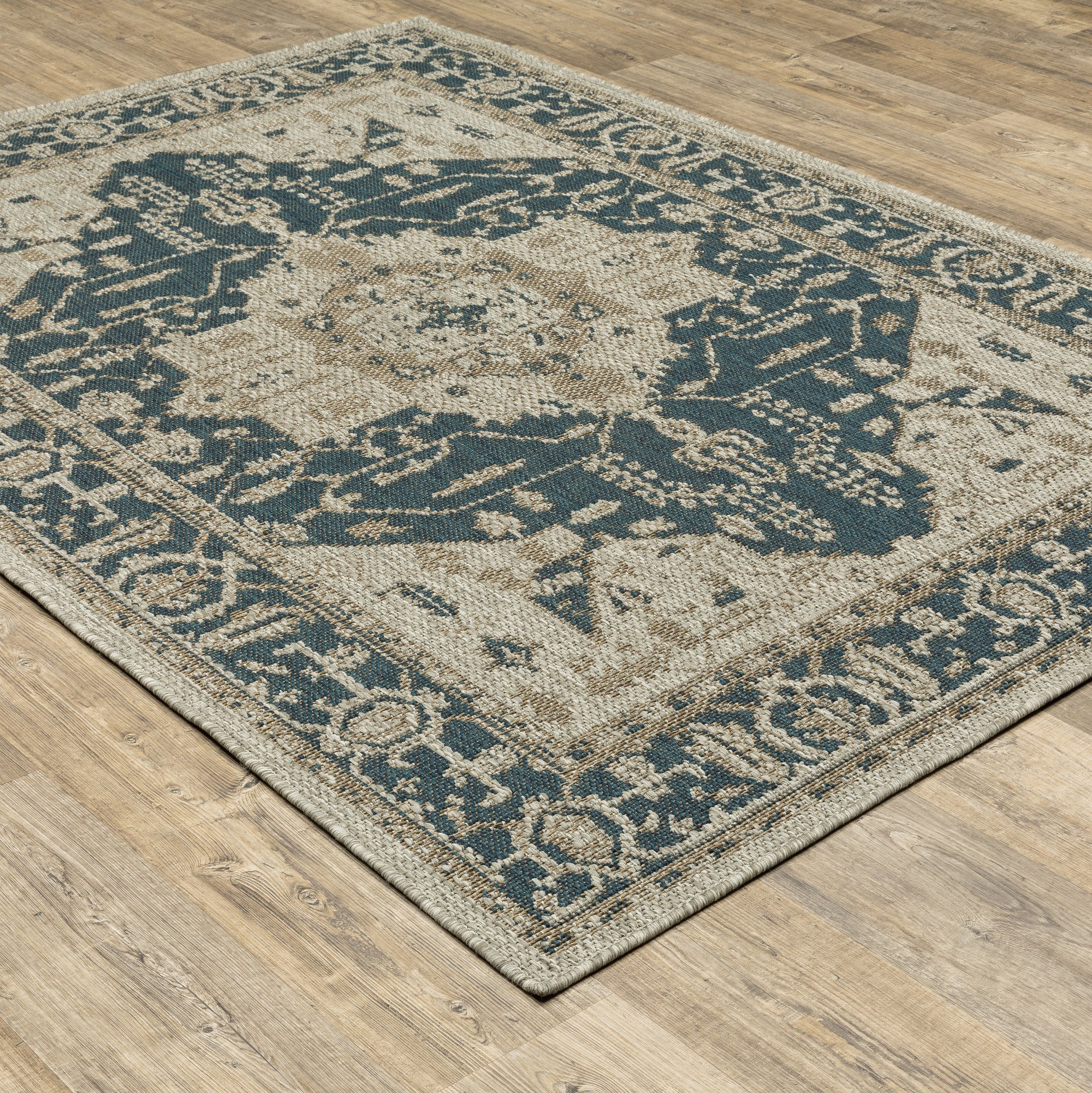 Grey Deep Sea Green Traditional Global Casual Area Rug