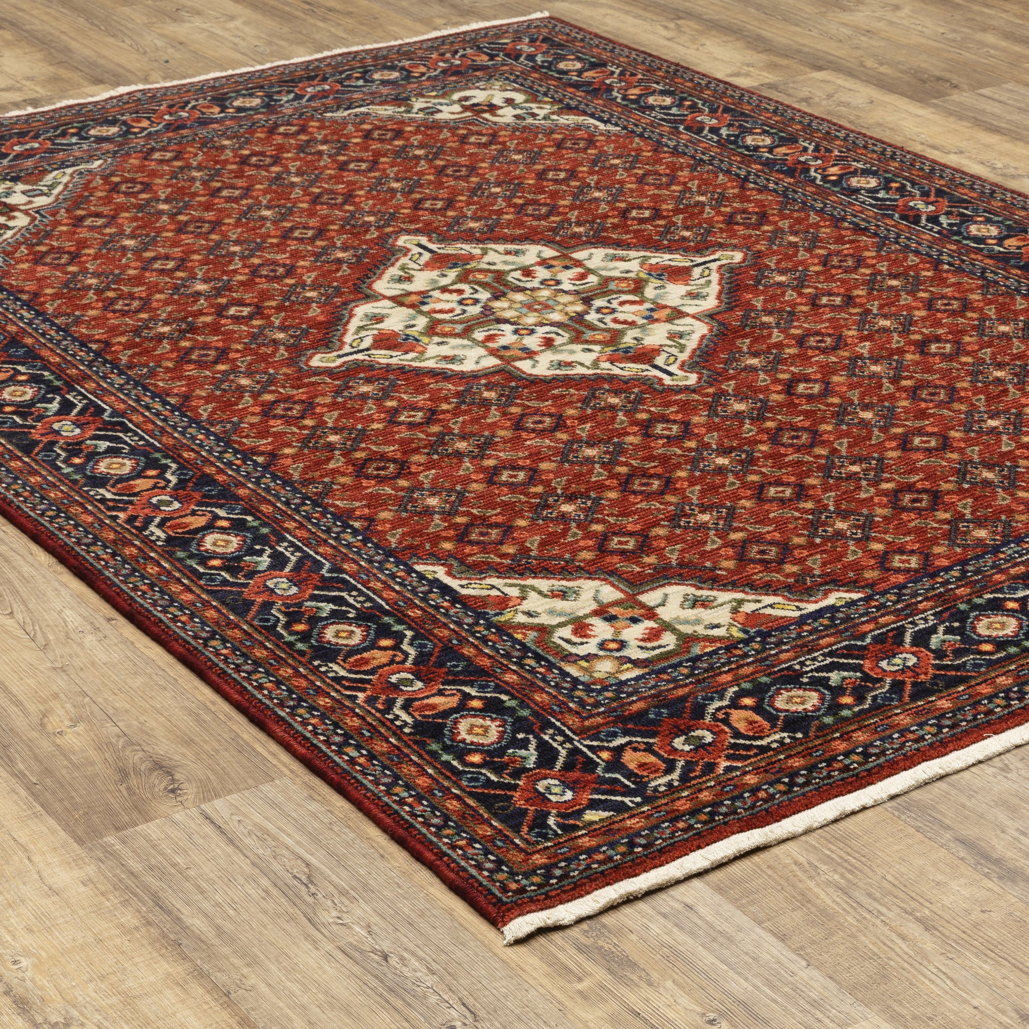 Red Blue Ivory Orange Traditional Bohemian  Area Rug