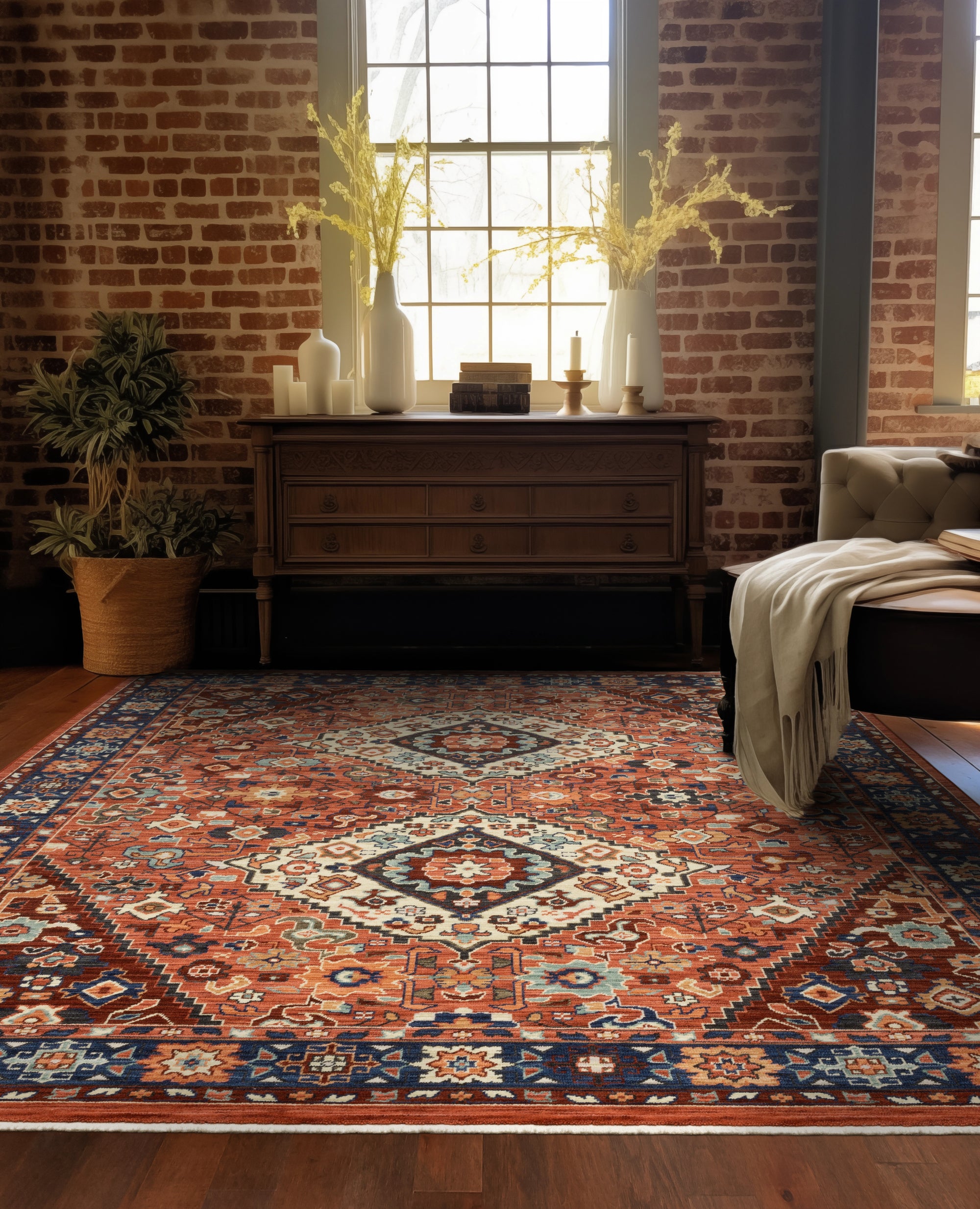 Red Blue Orange Beige Traditional Bohemian  Area Rug