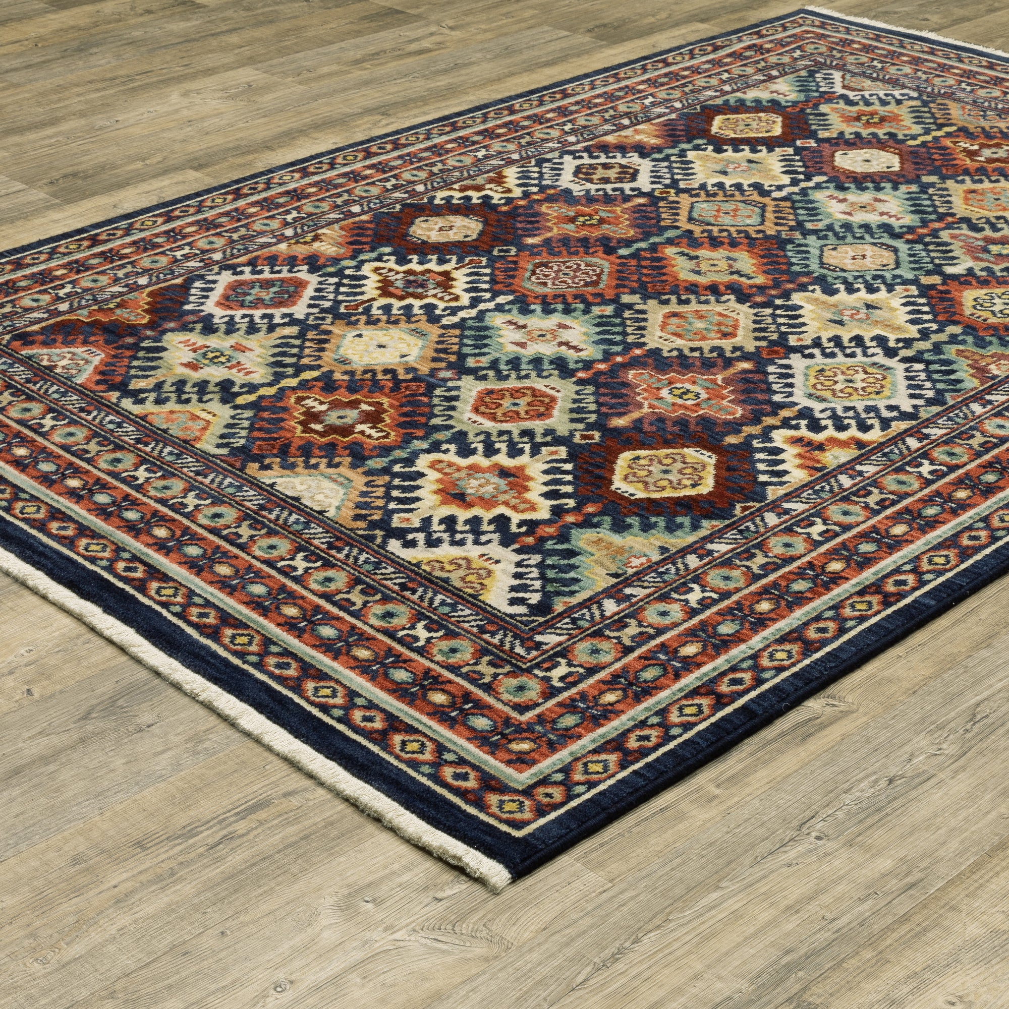 Navy Orange Rust Blue Sage Gold Beige Traditional Bohemian  Area Rug