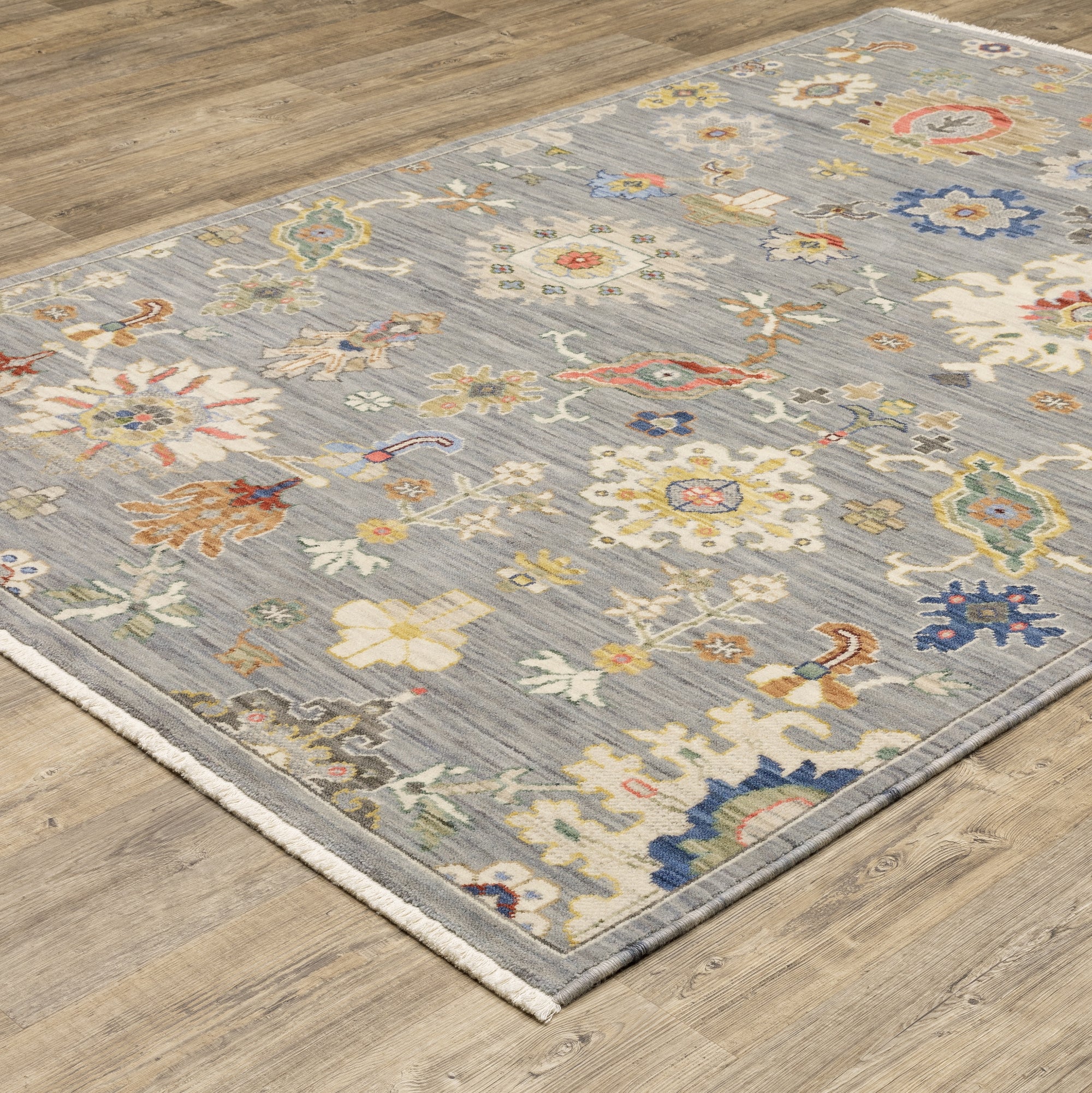 Grey Ivory Gold Salmon Red Blue Green Traditional Vintage  Area Rug