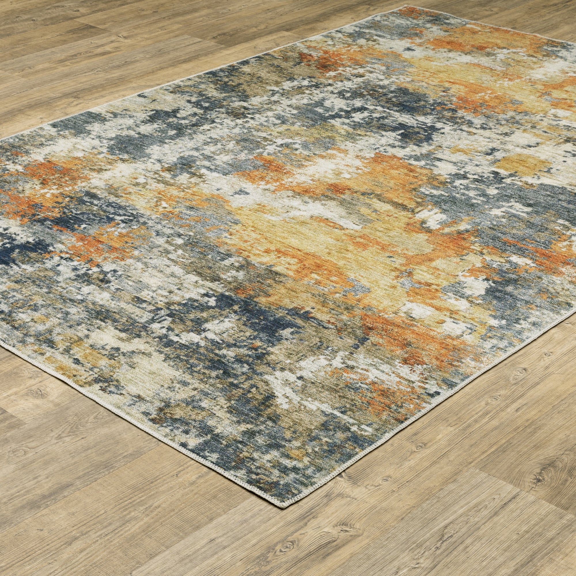 Teal Blue Orange Gold Grey Tan Brown Beige Rust Modern & Contemporary Industrial  Area Rug