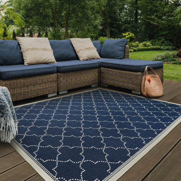 Navy Ivory Moroccan Casual Classic Area Rug - Woodwaves