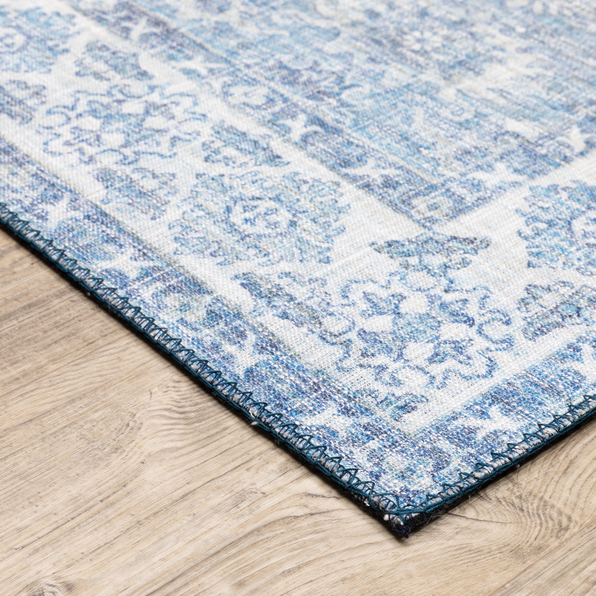 Retro Blue Rug Blue Grey Traditional Vintage Vintage Area Rug - Woodwaves
