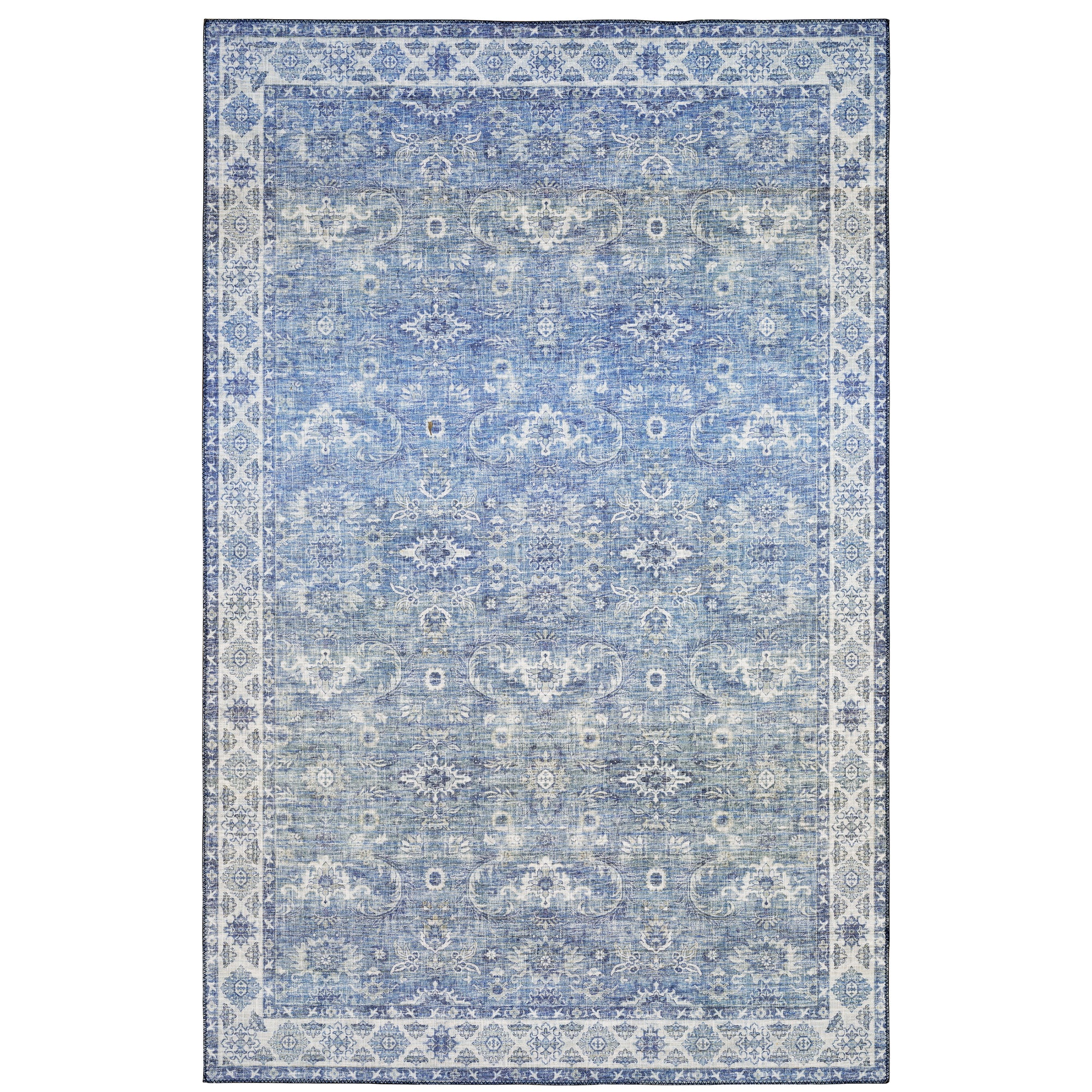 Retro Blue Rug Blue Grey Traditional Vintage Vintage Area Rug - Woodwaves