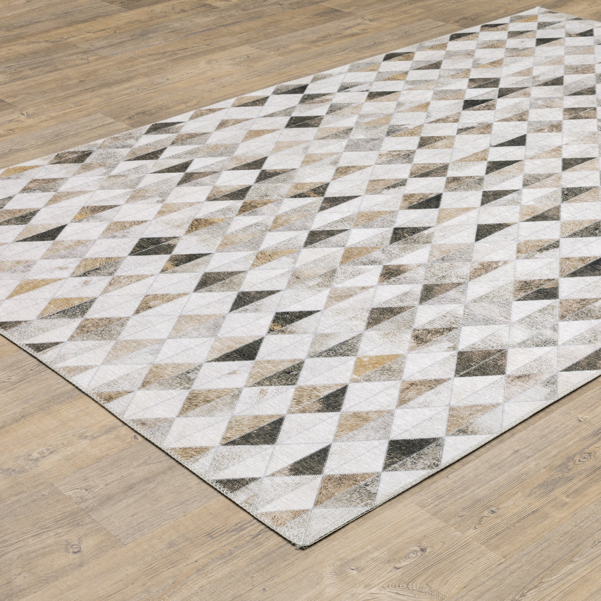 Beige Brown Grey Ivory Modern & Contemporary Industrial  Area Rug