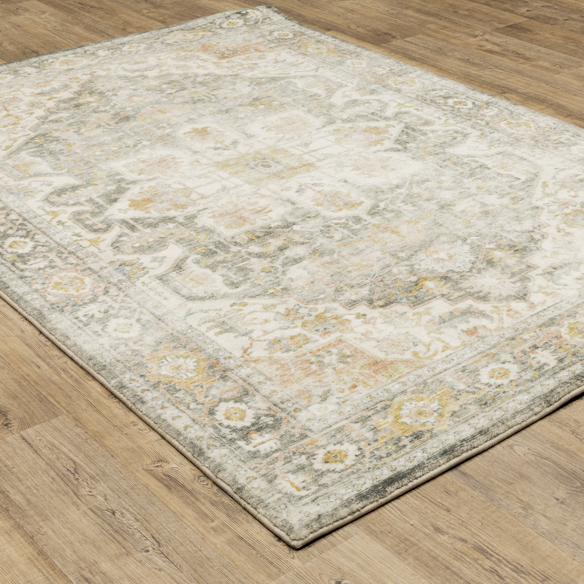 Grey Gold Orange Ivory Traditional Vintage Bohemian Area Rug