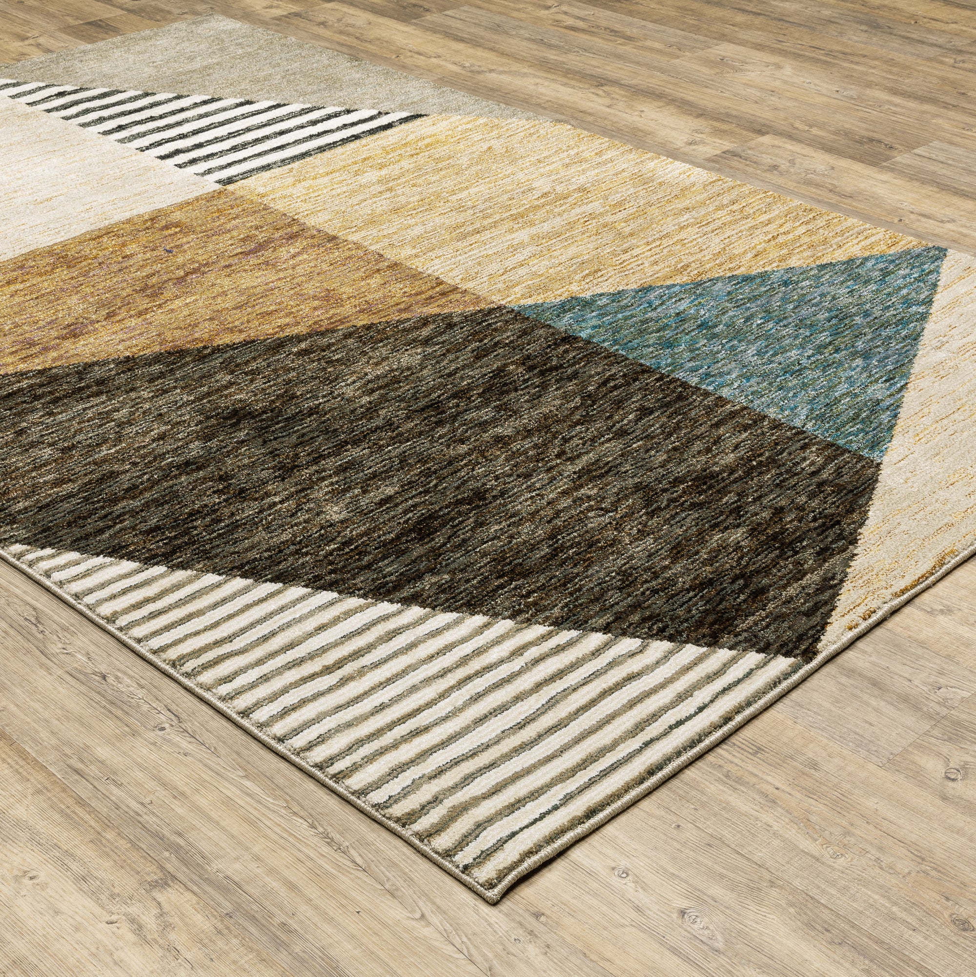 Gold Brown Blue Charcoal Rust Beige Modern & Contemporary Art-deco  Area Rug