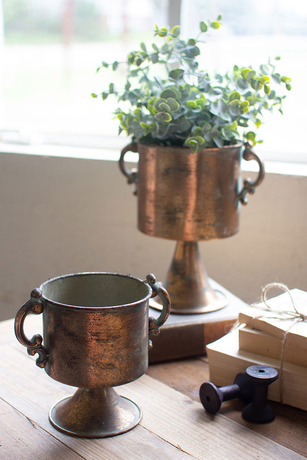 copper pot for plants Antique Copper Finish Planters - Set of 2
