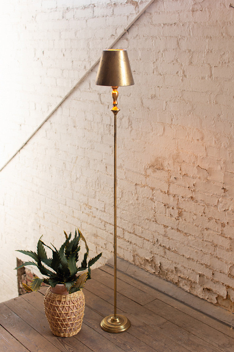 Antique Gold Finish Floor Lamp With Metal Shade