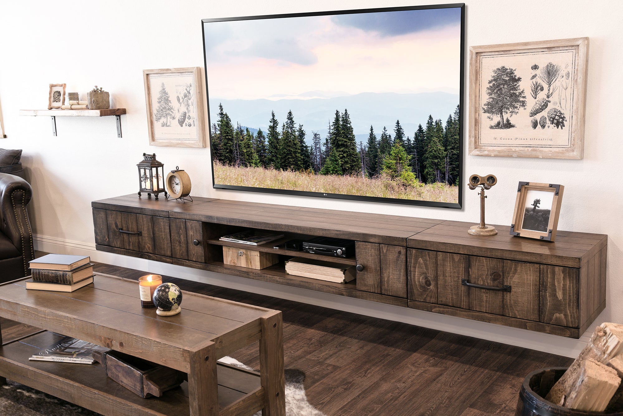 Long rustic tv stand deals