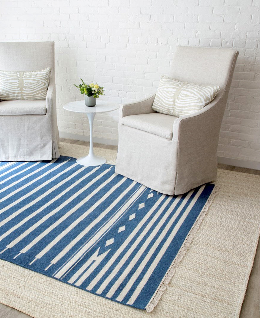 Blue and White Striped Southwest Flatweave Rug - Erin Gates - Thompson