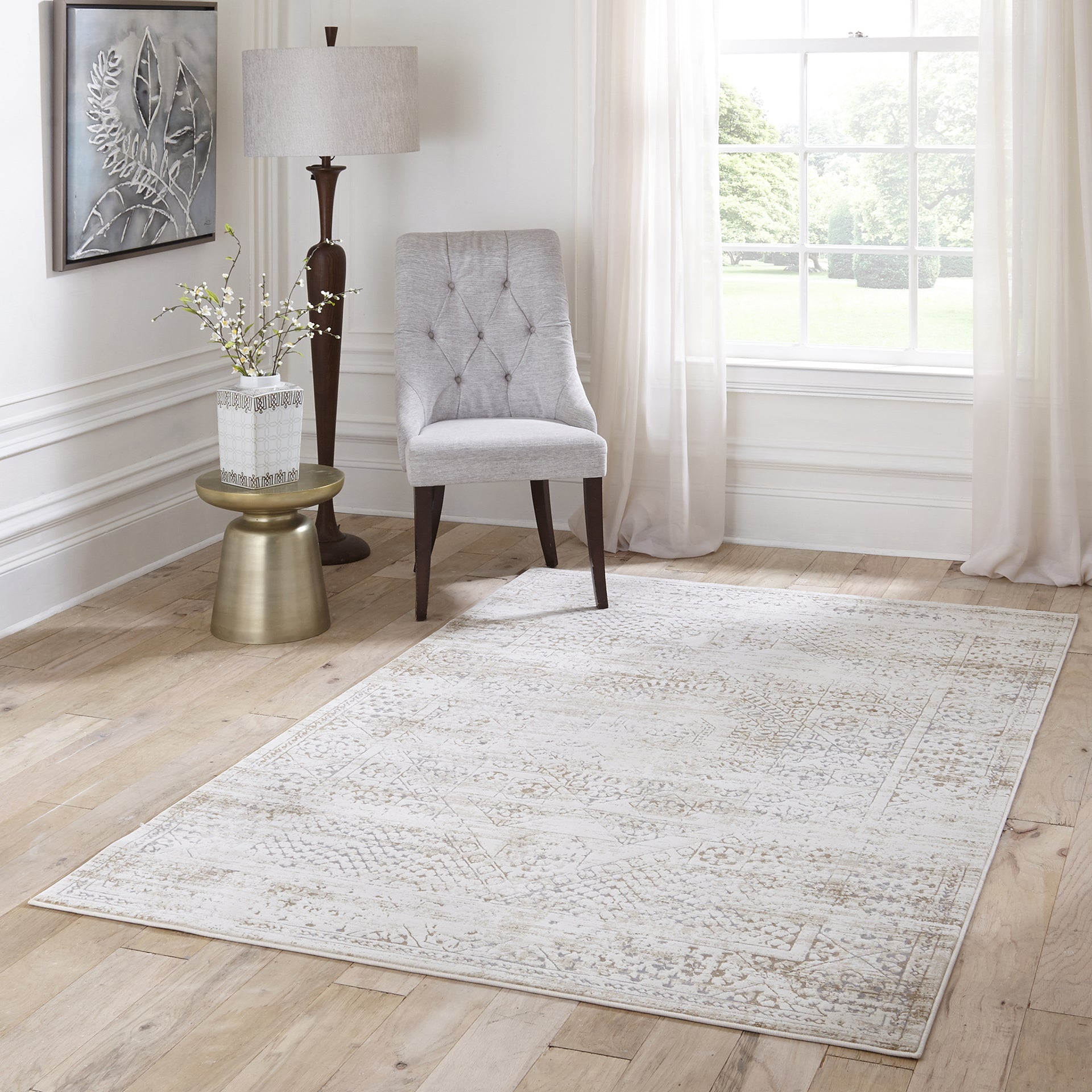 Faded Neutral Ivory Beige Area Rug