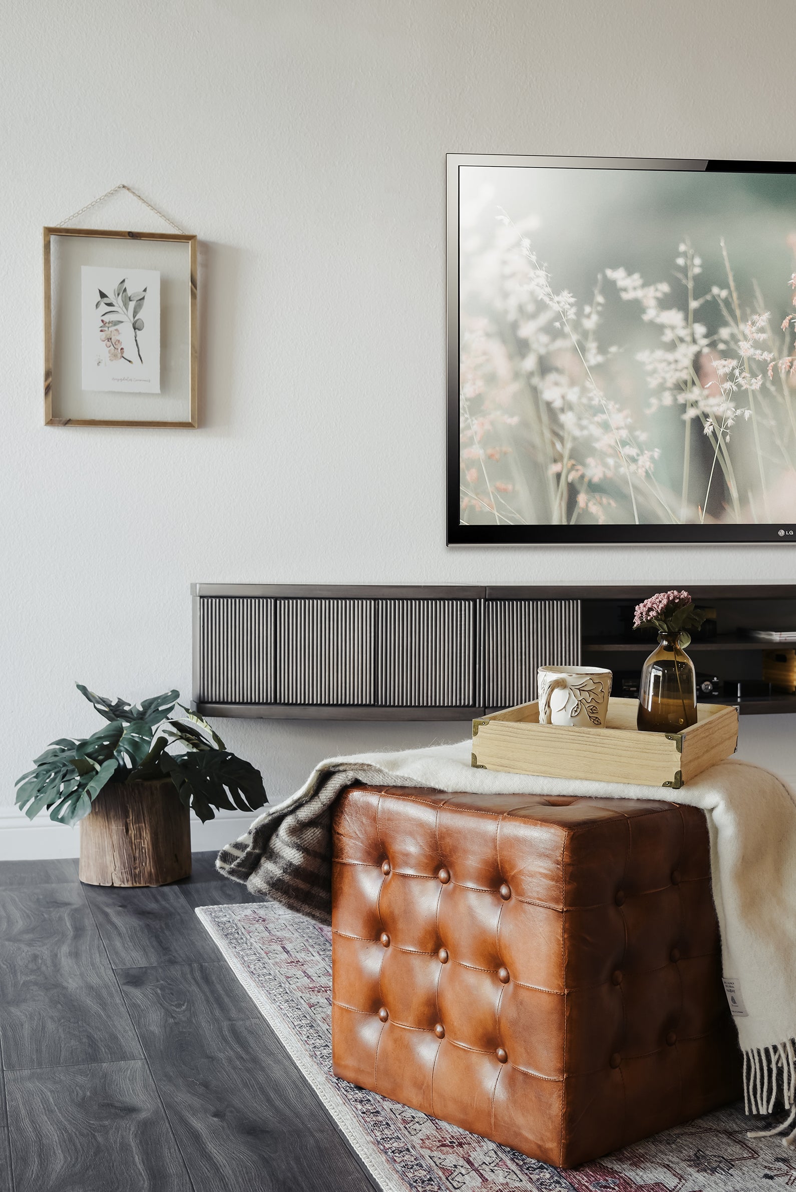 Brown Distressed Leather Ottoman