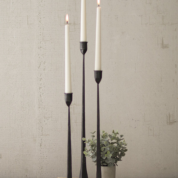 Tall Rustic Black Cast Iron Taper Candle Holders - Set of 3 - Woodwaves