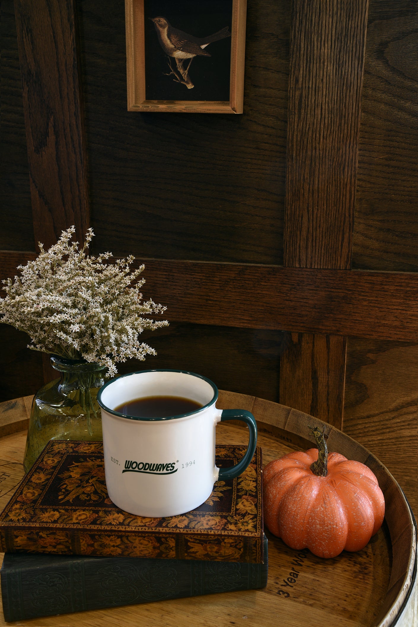 Woodwaves Camping Style Coffee Mug White and Forest Green