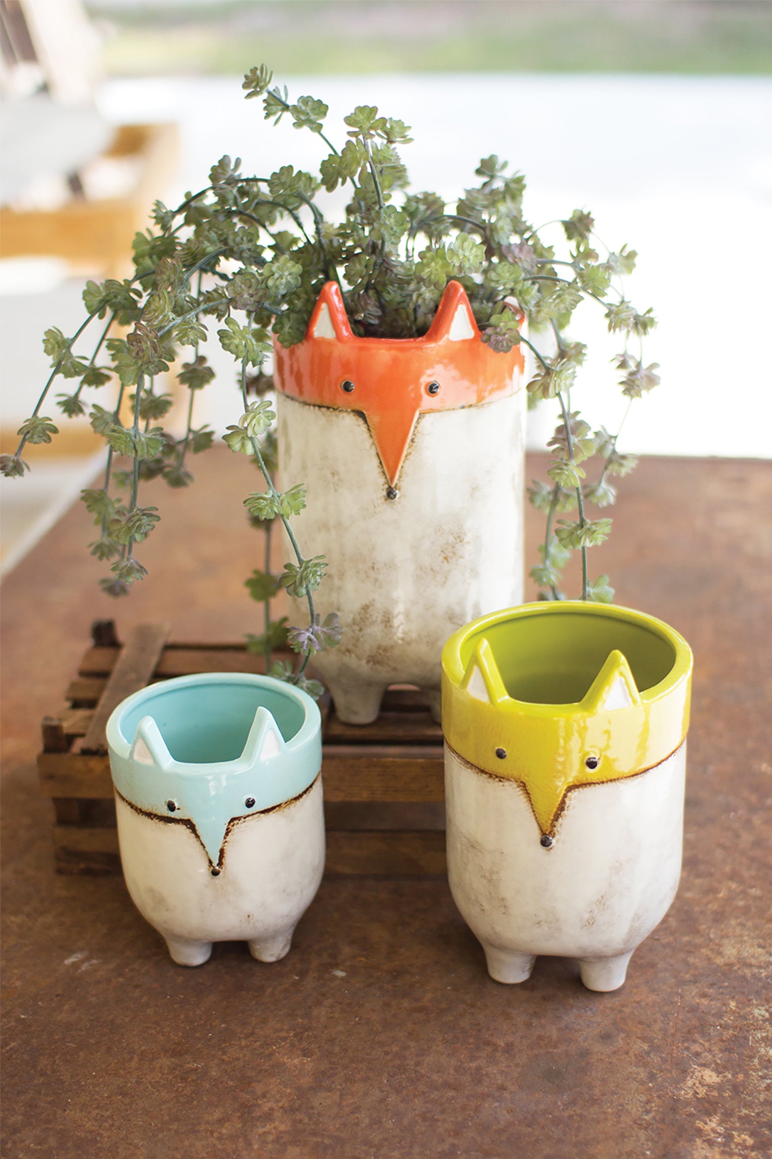Ceramic Fox Planters - Set of 3