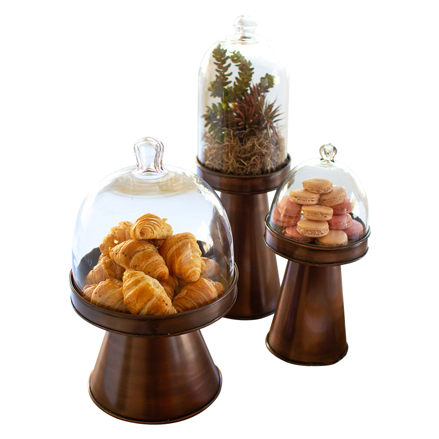 Copper Finish Glass & Metal Display Stands - Set of 3