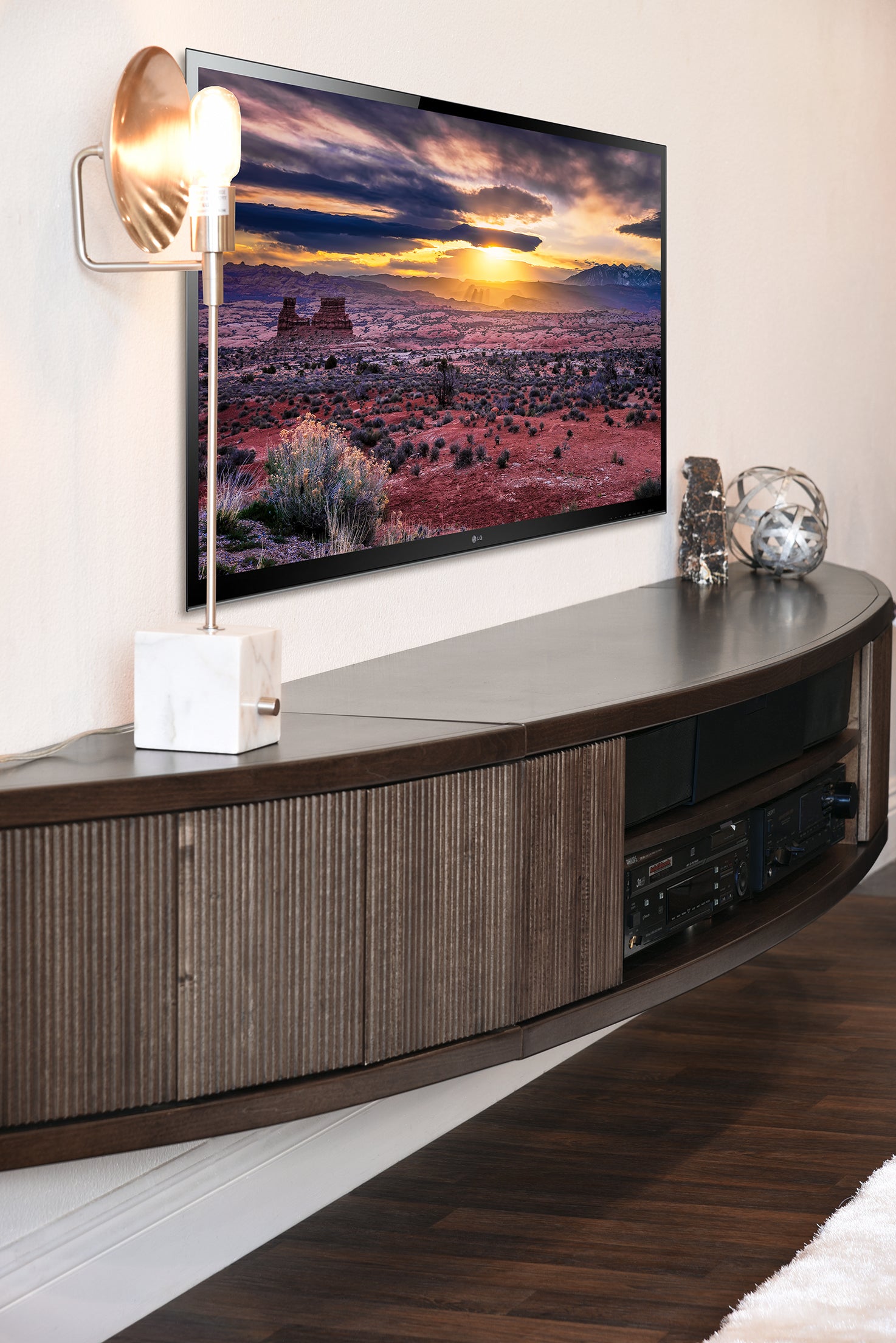 Wall Mount Floating Entertainment Center TV Stand - Arc - Espresso - OB 50% OFF!