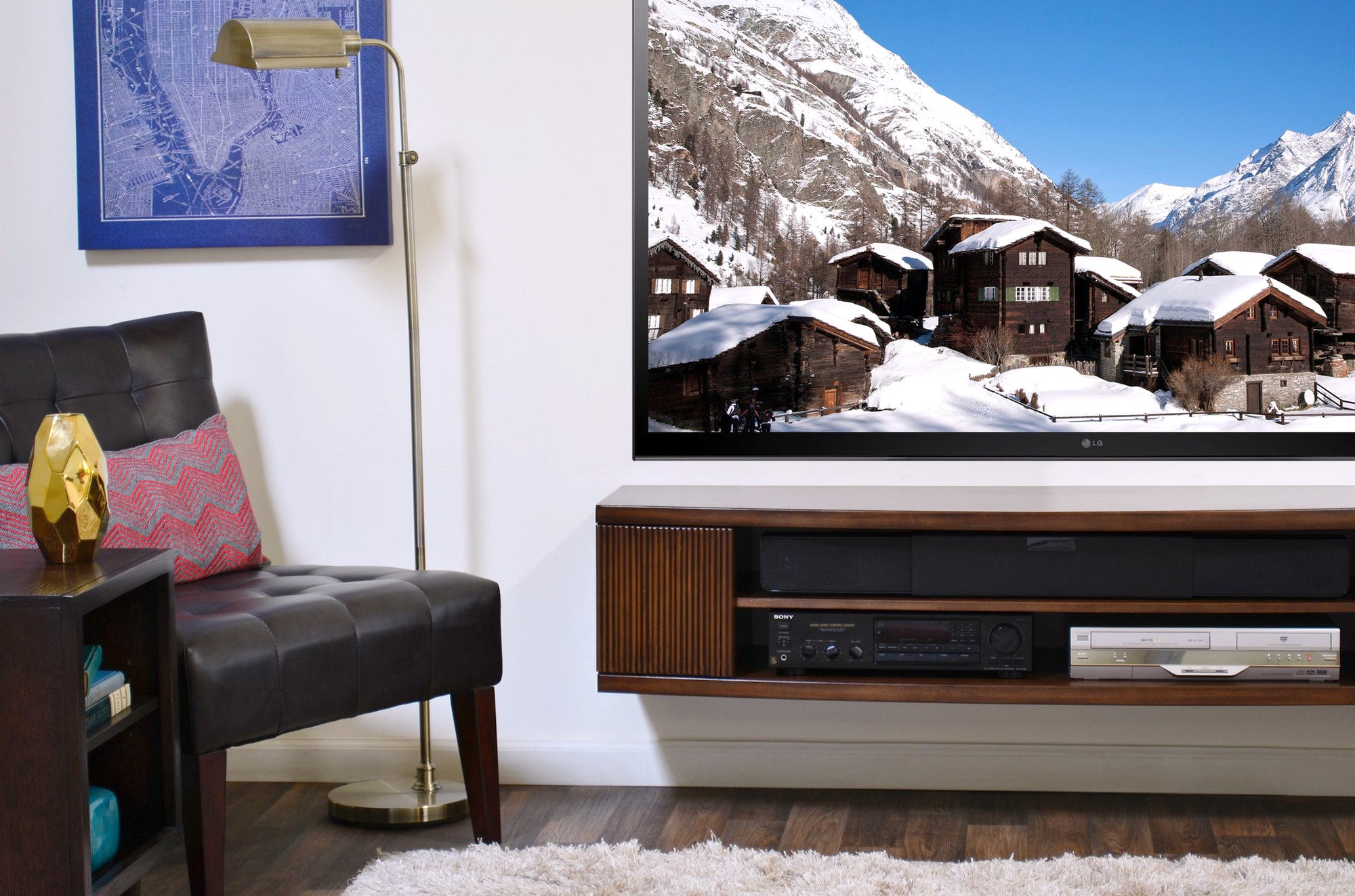 Curved Round Floating TV Console - The Curve - Mocha