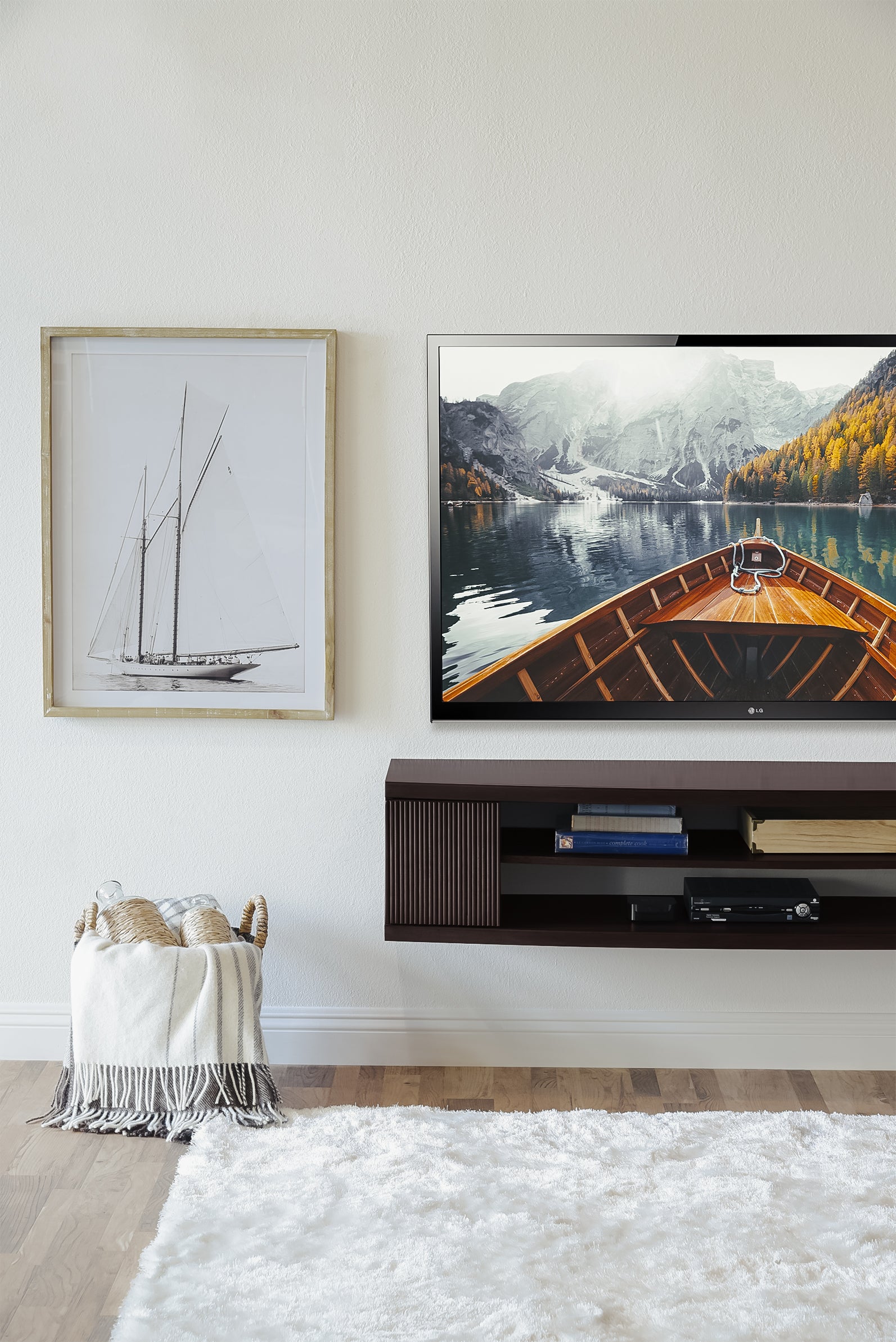 Handcrafted Modern Curved Floating TV Stand - Curve - Espresso