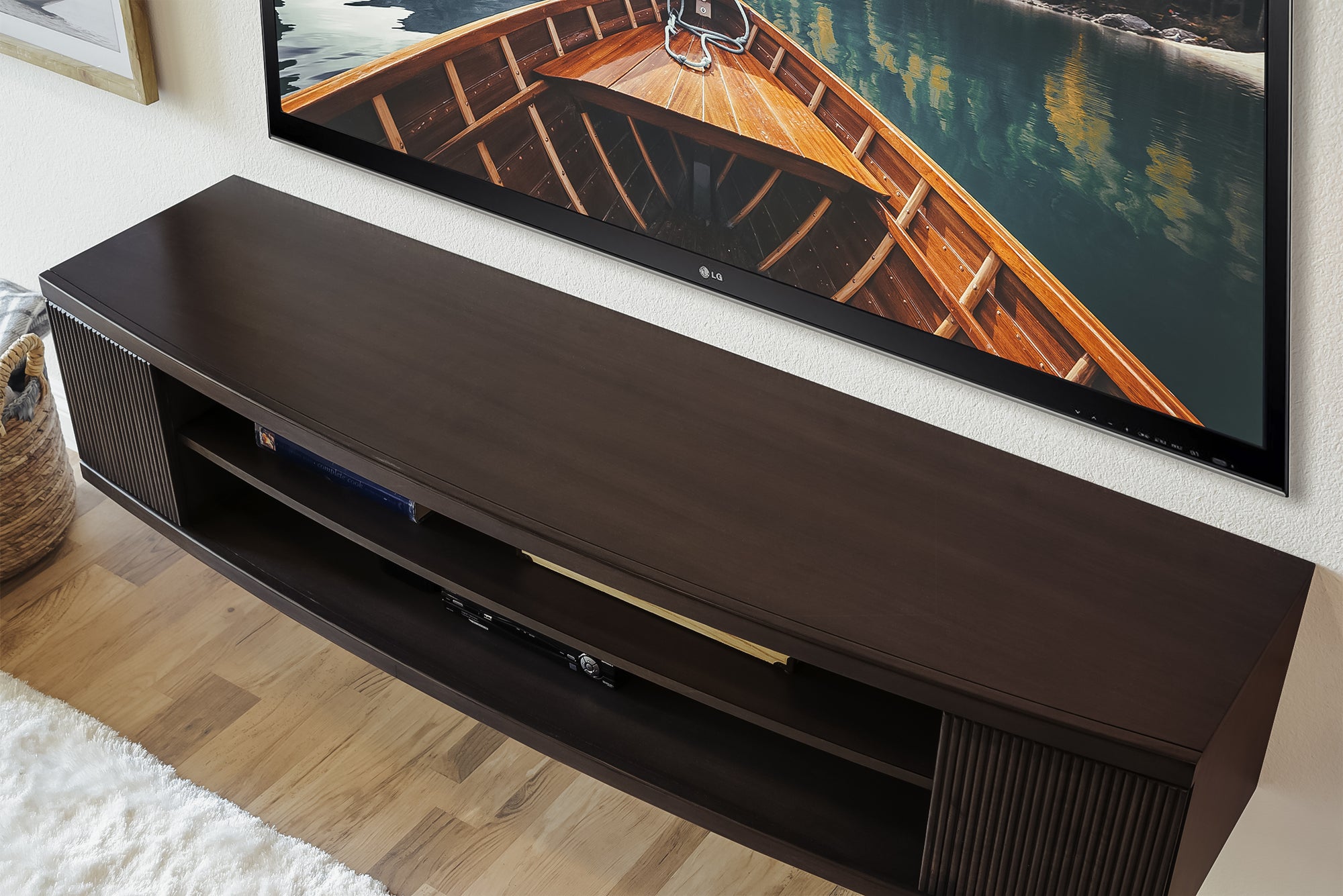 Handcrafted Modern Curved Floating TV Stand - Curve - Espresso