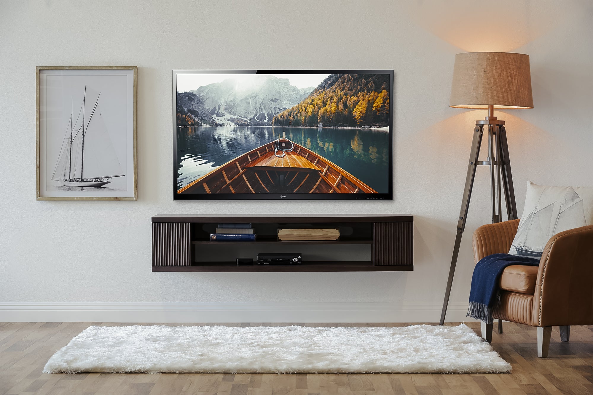 Handcrafted Modern Curved Floating TV Stand - Curve - Espresso