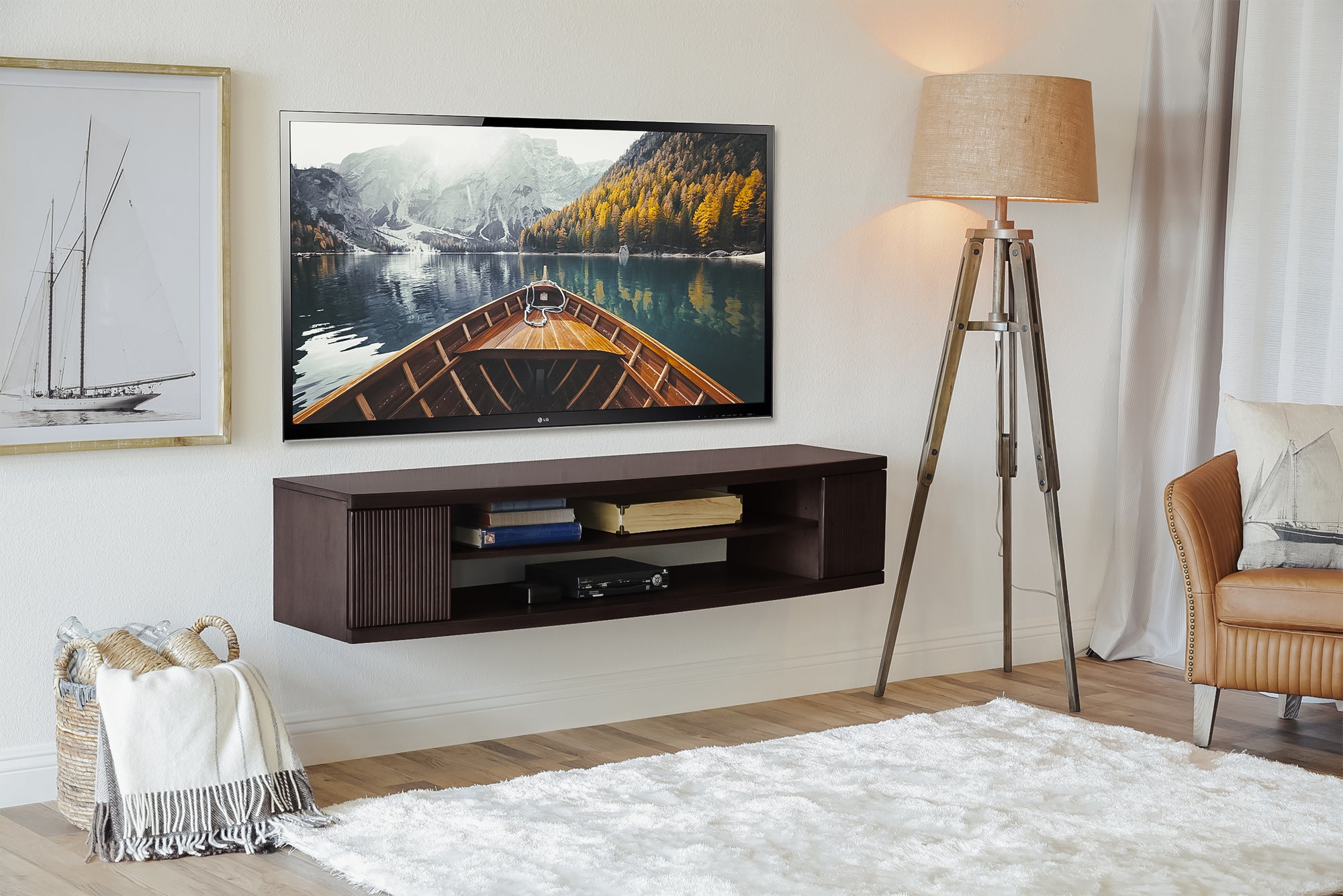 Handcrafted Modern Curved Floating TV Stand - Curve - Espresso