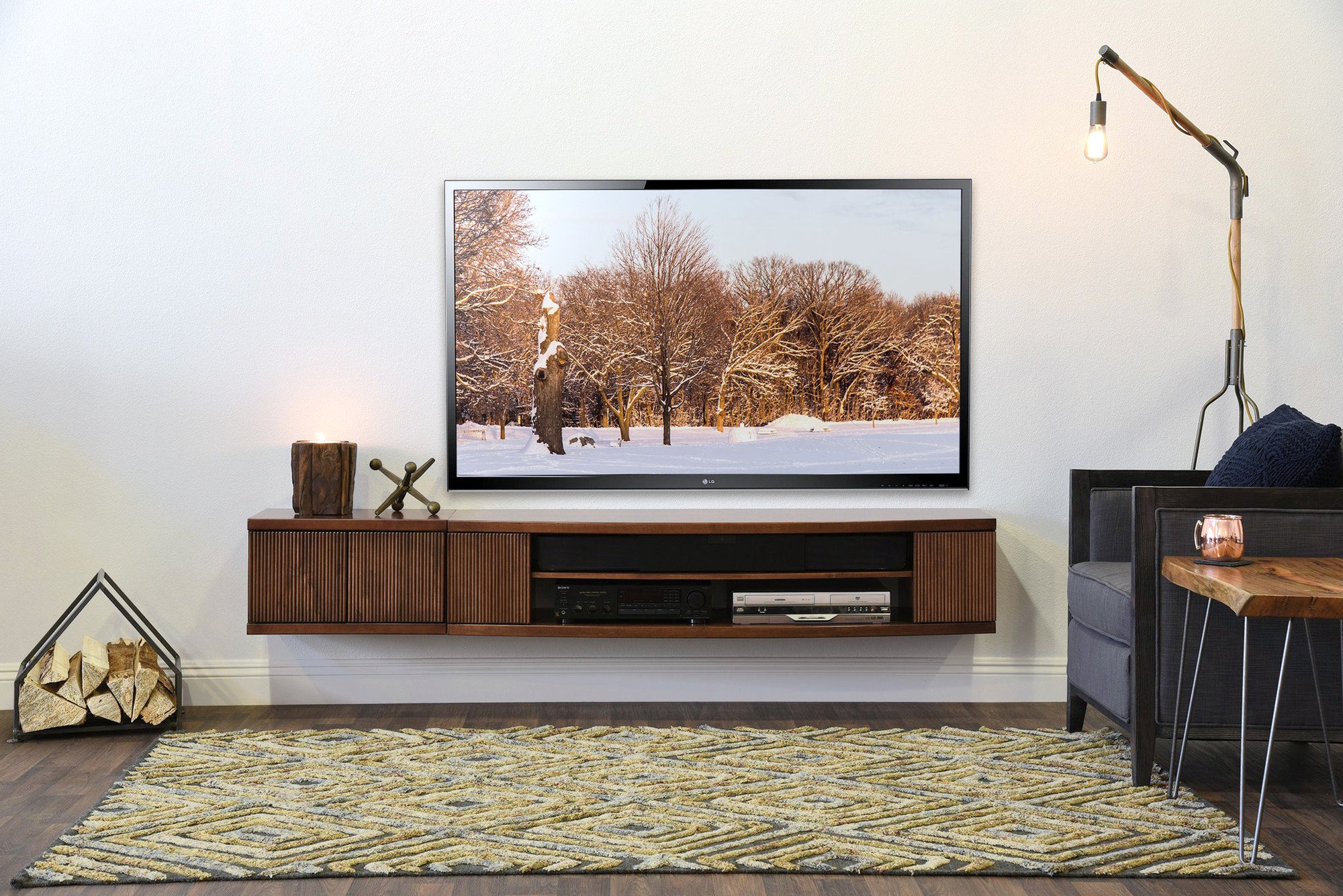 Handcrafted Modern Floating TV Stand - Curve - Mocha