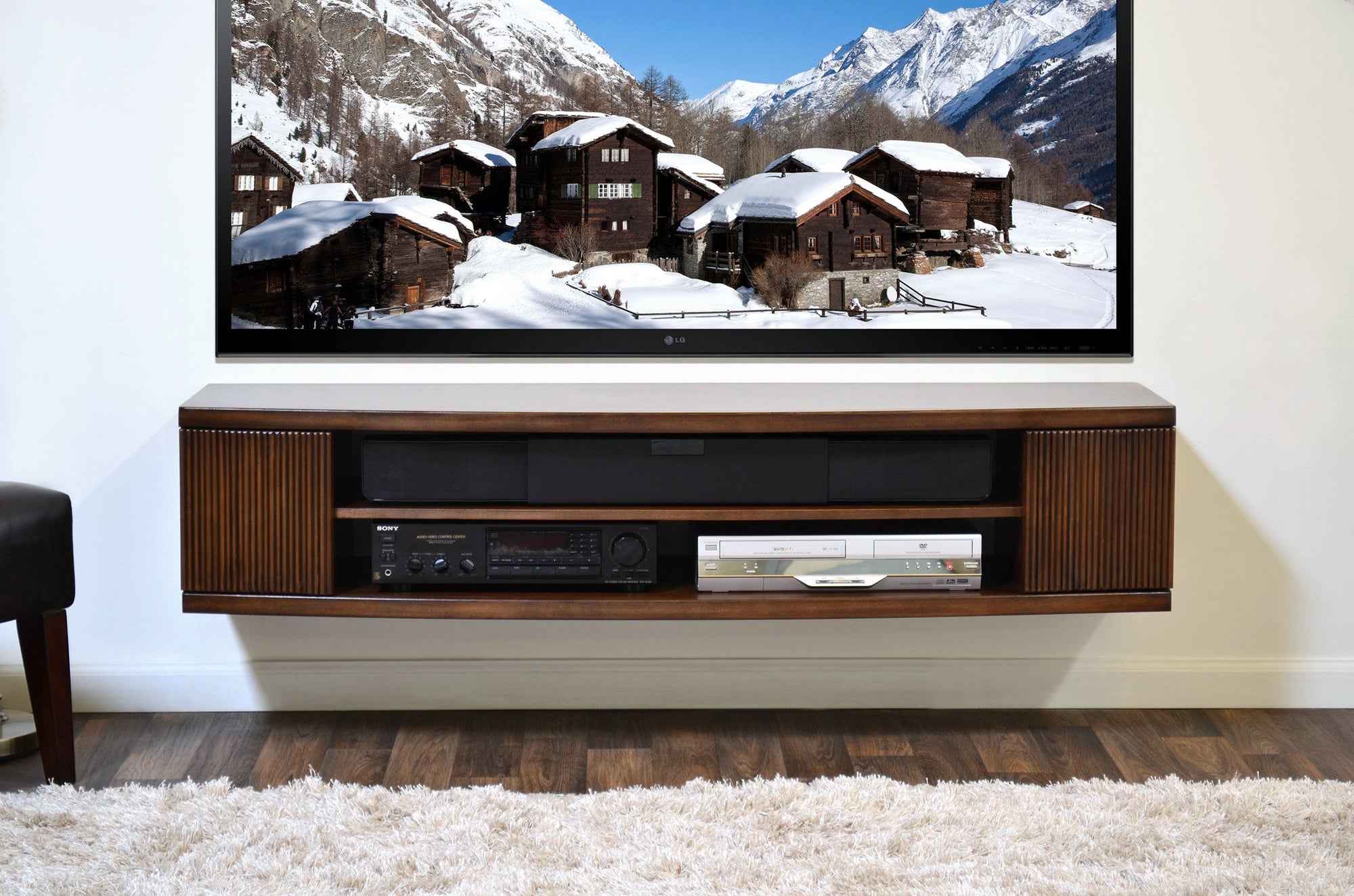 Curved Round Floating TV Console - The Curve - Mocha