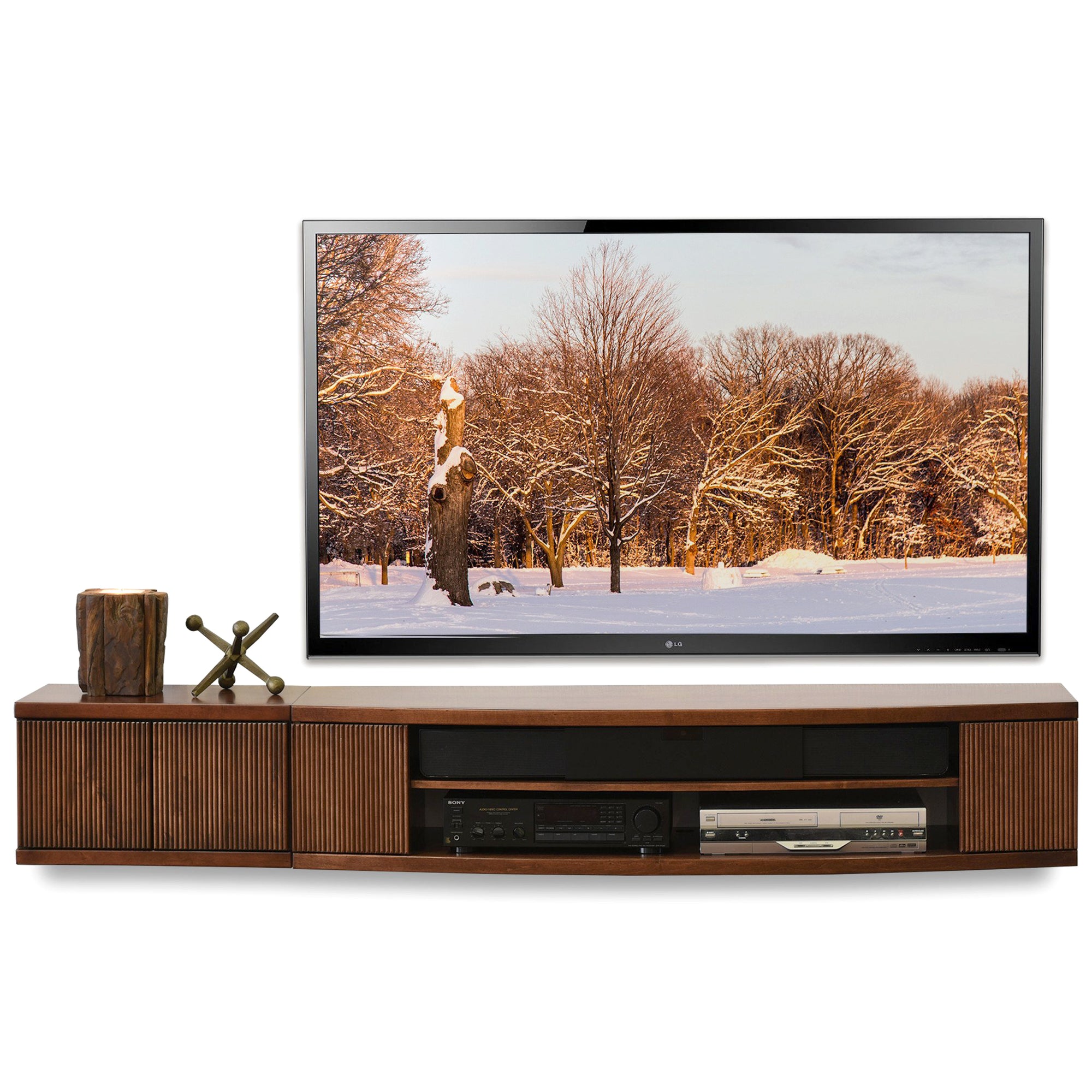 Handcrafted Modern Floating TV Stand - Curve - Mocha