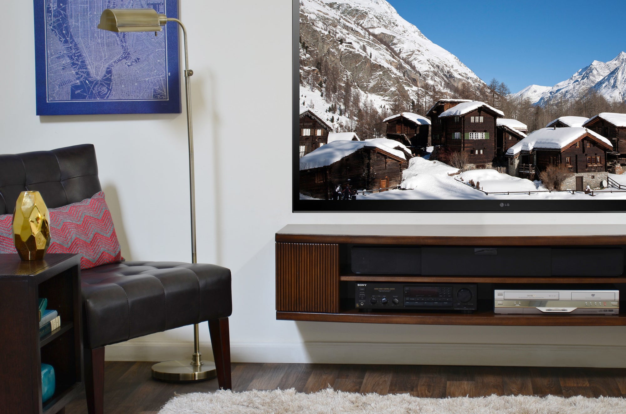 Curved Round Floating TV Console - The Curve - Mocha - OB 50% OFF!