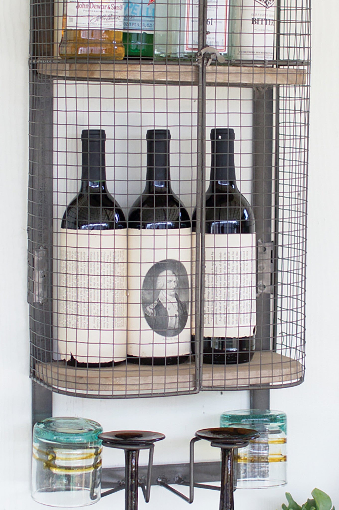 Floating Wall Mount Industrial Modern Cage Wine Bar Liquor Cabinet Shelf