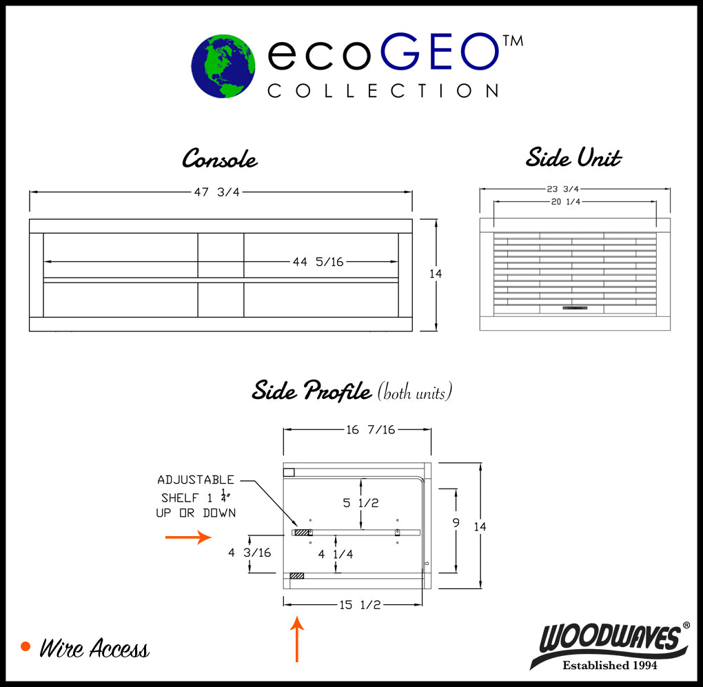 Floating TV Stand - Woodwaves - Floating Entertainment Center - ECO GEO Collection - Lakewood Gray