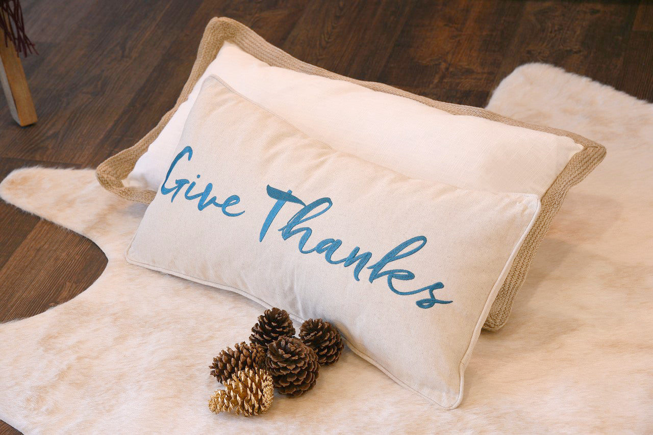 Chambray Christmas Lumbar Pillow Embroidered Peace - Woodwaves