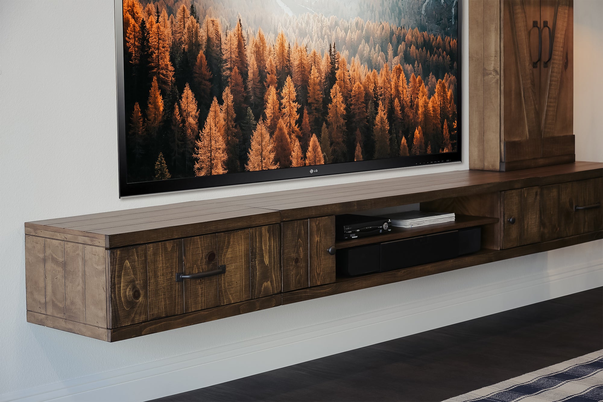 Rustic Farmhouse Barn Door Floating Entertainment Center TV Stand - Spice