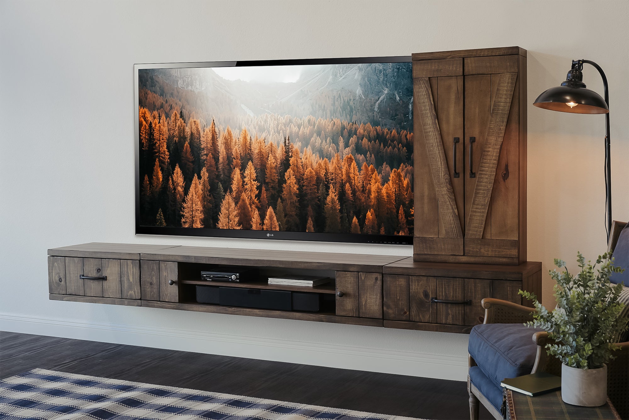 Rustic Farmhouse Barn Door Floating Entertainment Center TV Stand - Spice